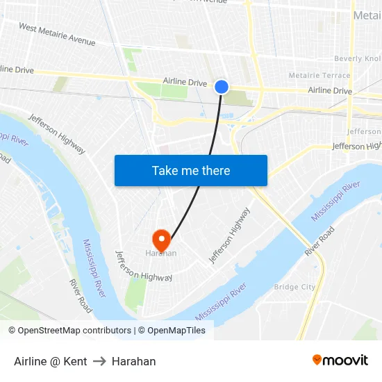Airline @ Kent to Harahan map