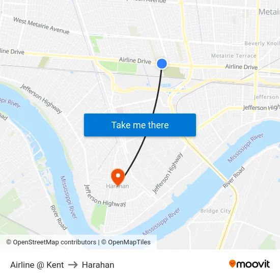 Airline @ Kent to Harahan map