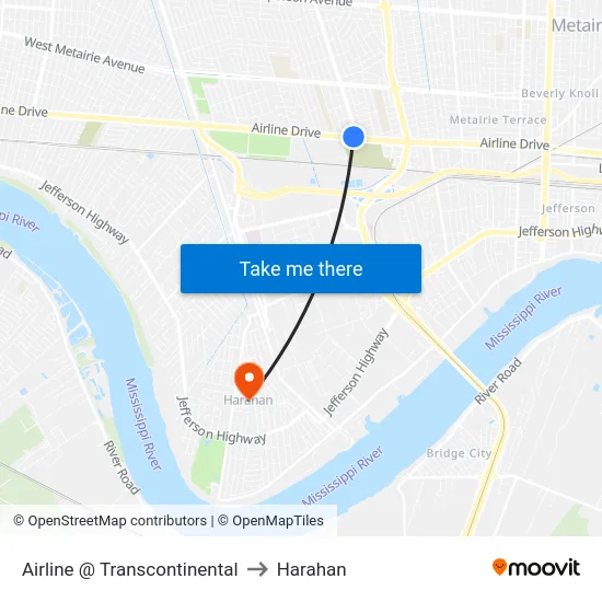 Airline @ Transcontinental to Harahan map