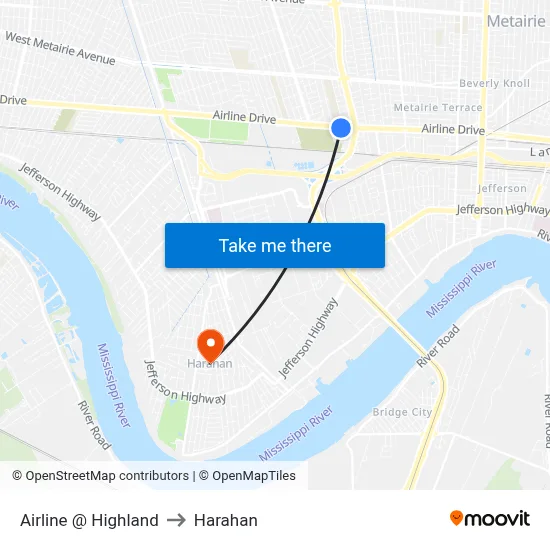 Airline @ Highland to Harahan map