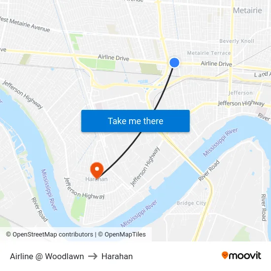 Airline @ Woodlawn to Harahan map