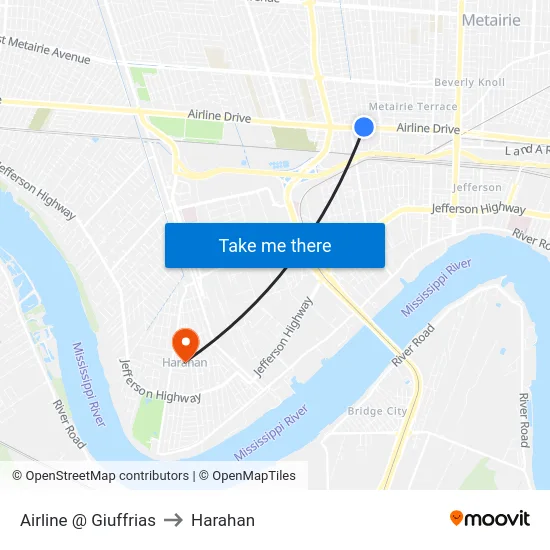 Airline @ Giuffrias to Harahan map