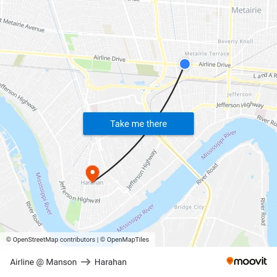 Airline @ Manson to Harahan map