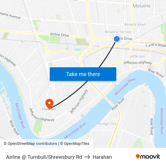 Airline @ Turnbull/Shrewsbury Rd to Harahan map