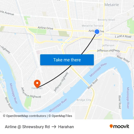 Airline @ Shrewsbury Rd to Harahan map