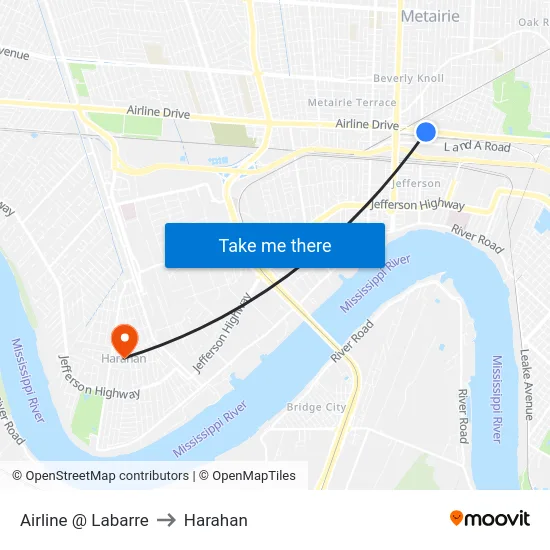 Airline @ Labarre to Harahan map