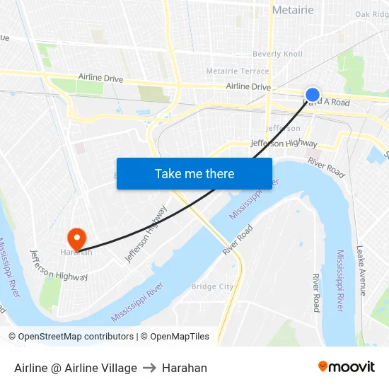 Airline @ Airline Village to Harahan map