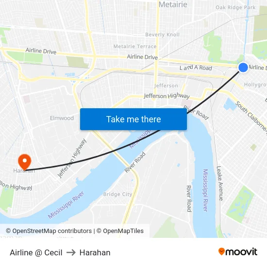 Airline @ Cecil to Harahan map