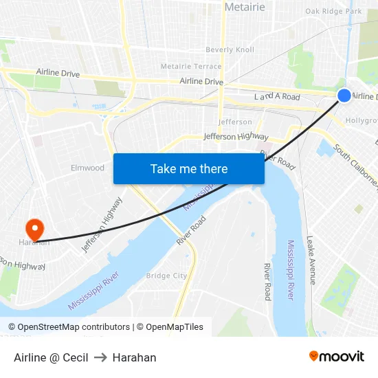 Airline @ Cecil to Harahan map
