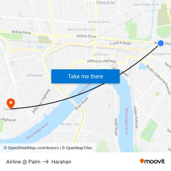 Airline @ Palm to Harahan map