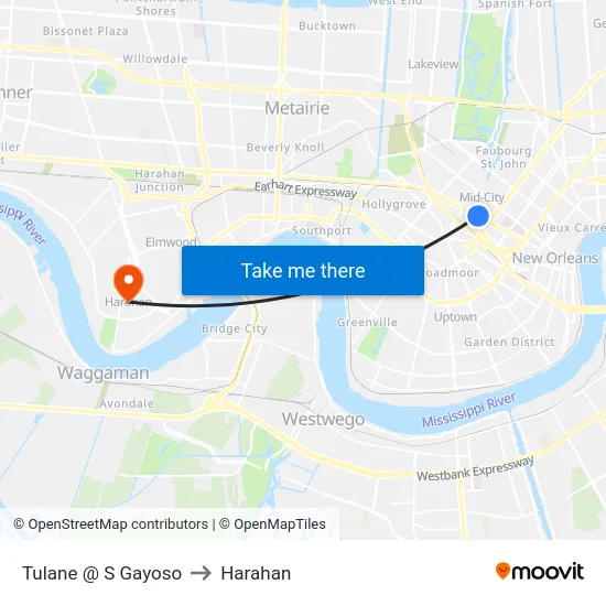 Tulane @ S Gayoso to Harahan map