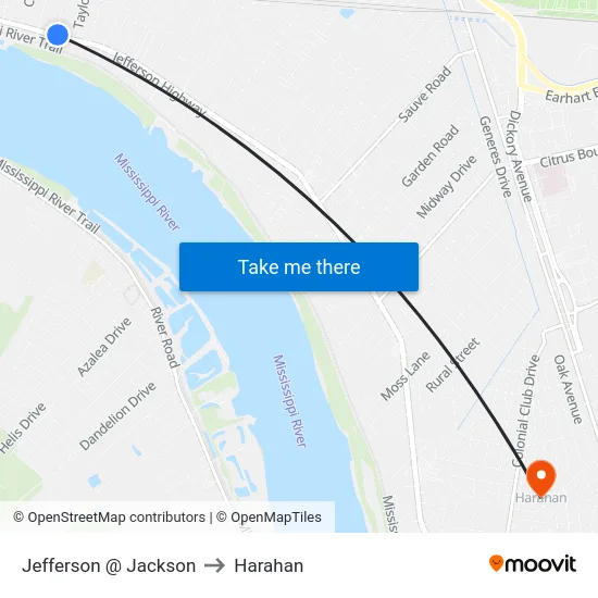 Jefferson @ Jackson to Harahan map