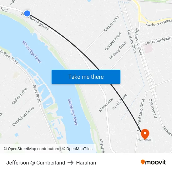 Jefferson @ Cumberland to Harahan map
