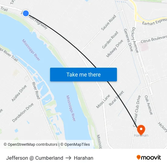 Jefferson @ Cumberland to Harahan map