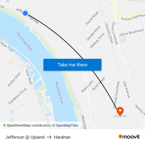 Jefferson @ Upland to Harahan map