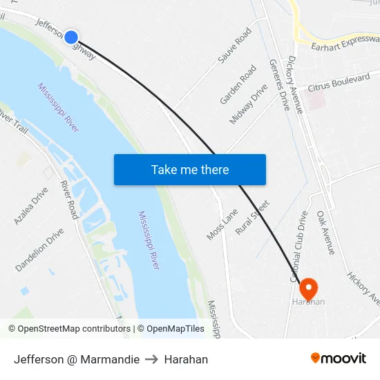Jefferson @ Marmandie to Harahan map