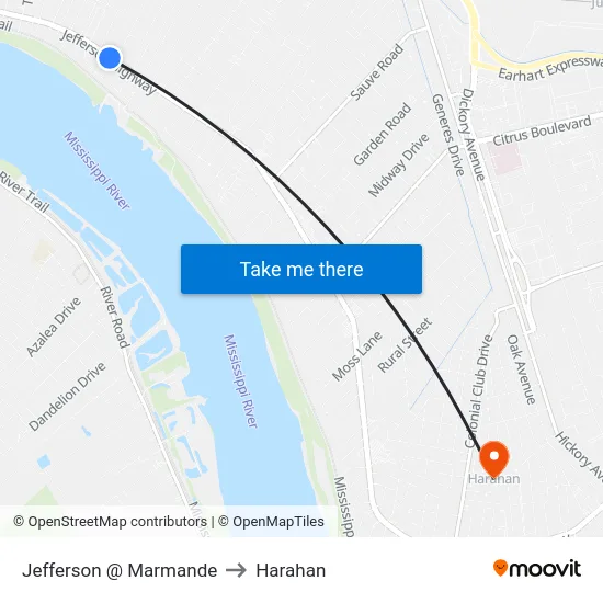 Jefferson @ Marmande to Harahan map