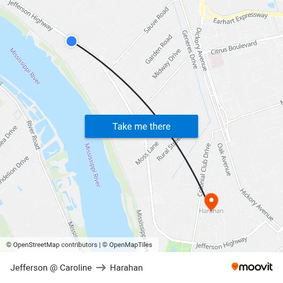 Jefferson @ Caroline to Harahan map