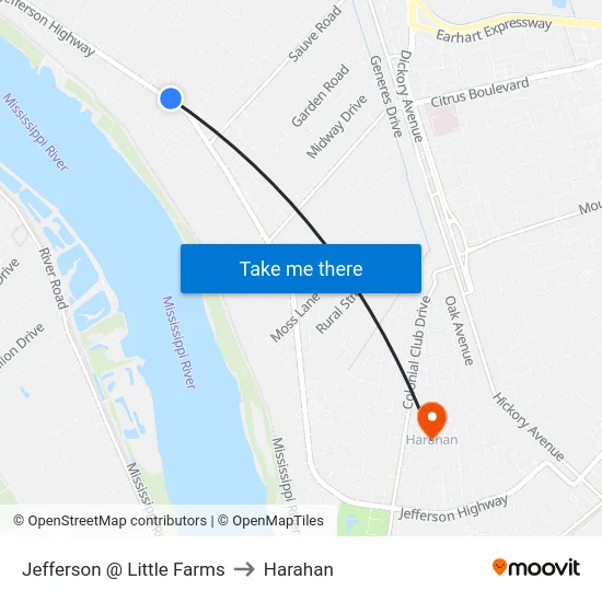 Jefferson @ Little Farms to Harahan map