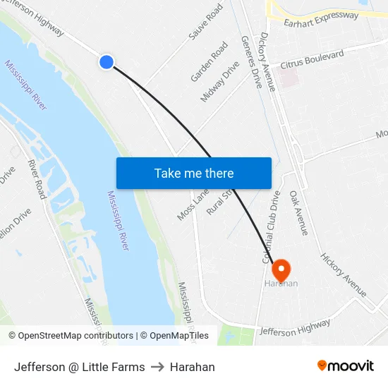 Jefferson @ Little Farms to Harahan map