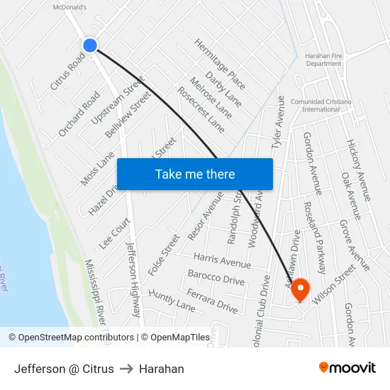 Jefferson @ Citrus to Harahan map