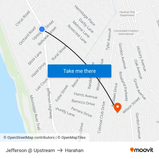 Jefferson @ Upstream to Harahan map