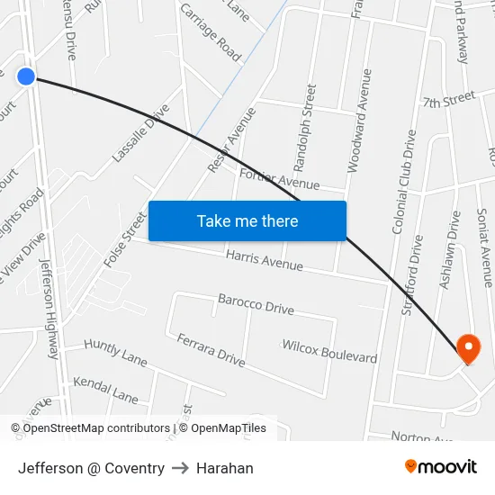 Jefferson @ Coventry to Harahan map