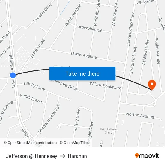 Jefferson @ Hennesey to Harahan map