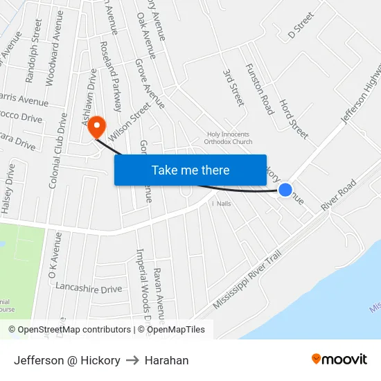Jefferson @ Hickory to Harahan map