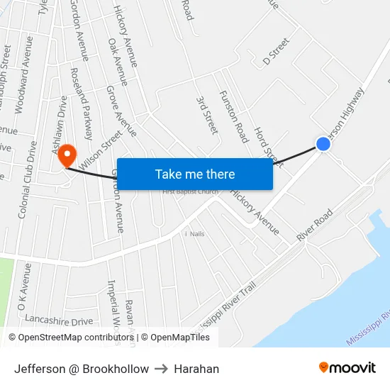 Jefferson @ Brookhollow to Harahan map