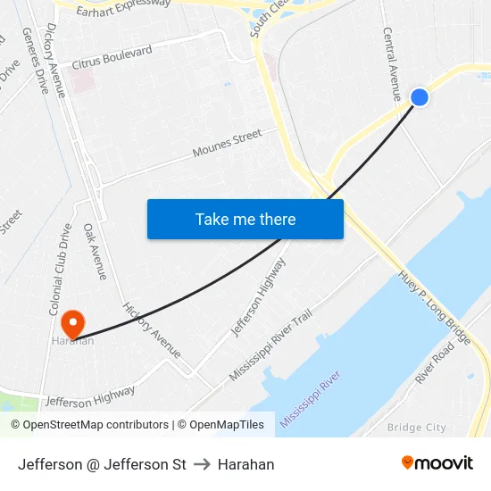 Jefferson @ Jefferson St to Harahan map