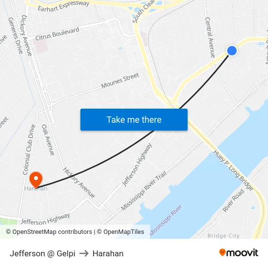 Jefferson @ Gelpi to Harahan map