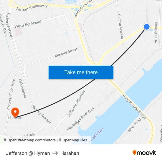 Jefferson @ Hyman to Harahan map