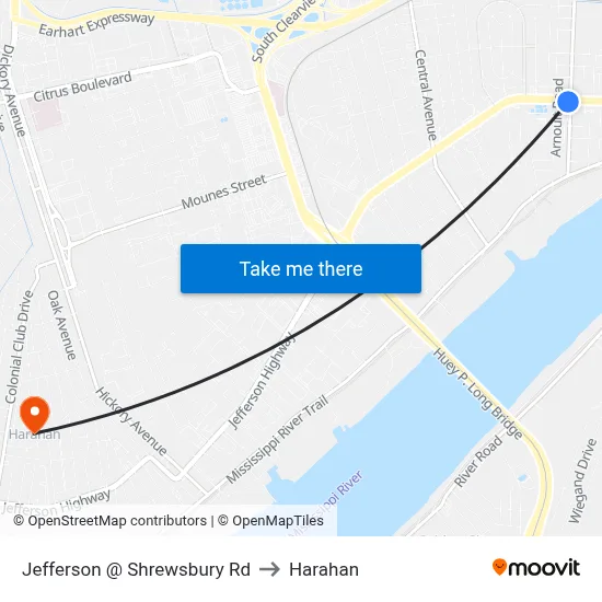 Jefferson @ Shrewsbury Rd to Harahan map