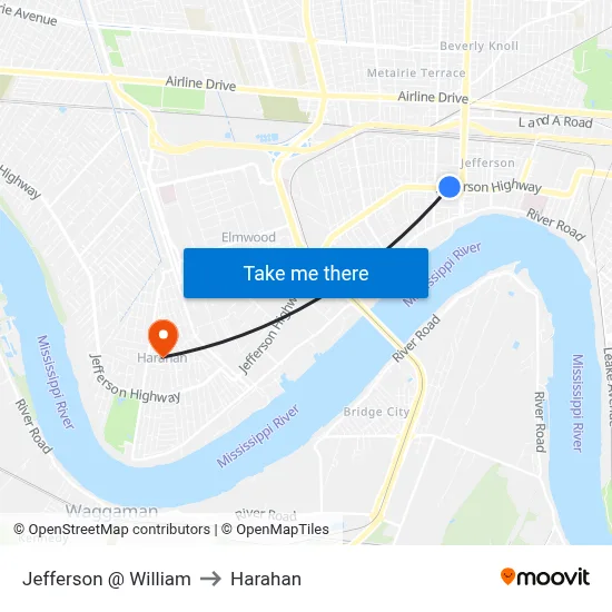 Jefferson @ William to Harahan map