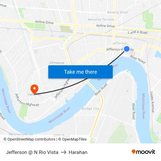 Jefferson @ N Rio Vista to Harahan map