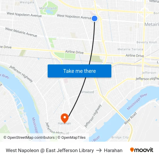 West Napoleon @ East Jefferson Library to Harahan map