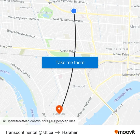 Transcontinental @ Utica to Harahan map