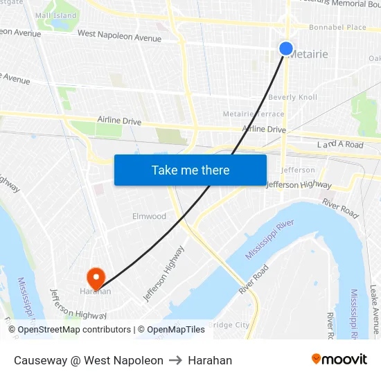Causeway @ West Napoleon to Harahan map