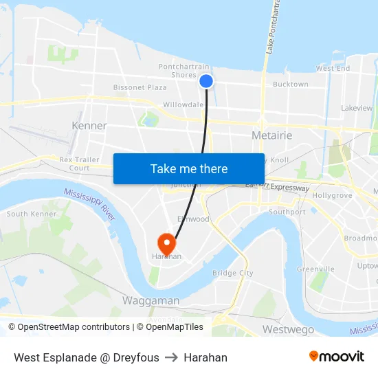 West Esplanade @ Dreyfous to Harahan map
