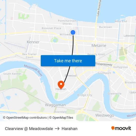 Clearview @ Meadowdale to Harahan map