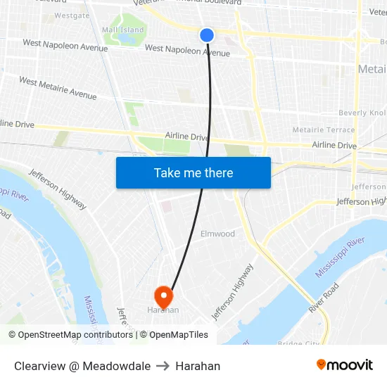 Clearview @ Meadowdale to Harahan map