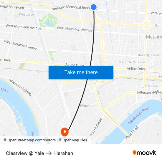 Clearview @ Yale to Harahan map