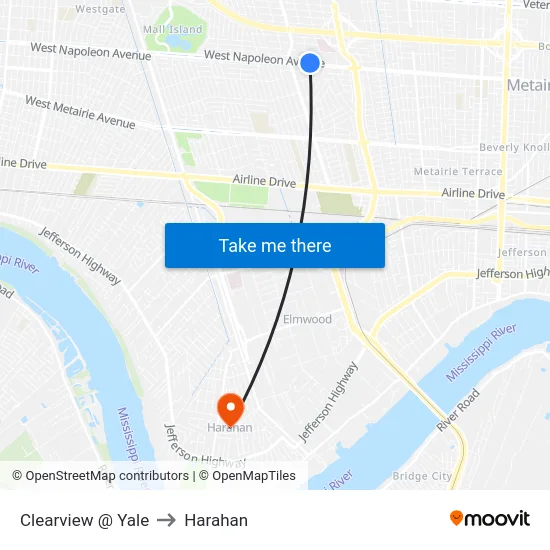 Clearview @ Yale to Harahan map