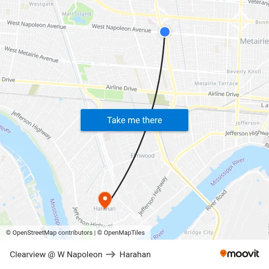 Clearview @ W Napoleon to Harahan map