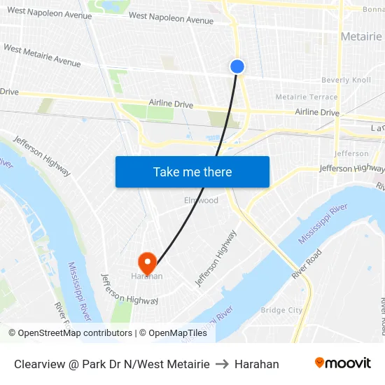 Clearview @ Park Dr N/West Metairie to Harahan map
