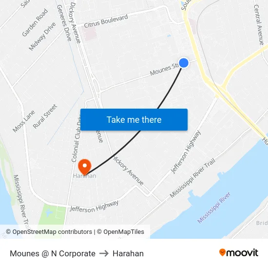 Mounes @ N Corporate to Harahan map