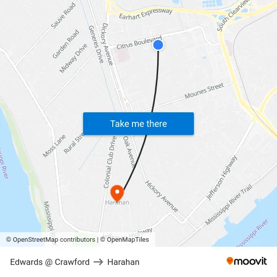 Edwards @ Crawford to Harahan map