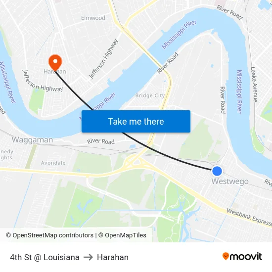 4th St @ Louisiana to Harahan map