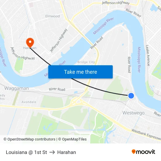 Louisiana @ 1st St to Harahan map